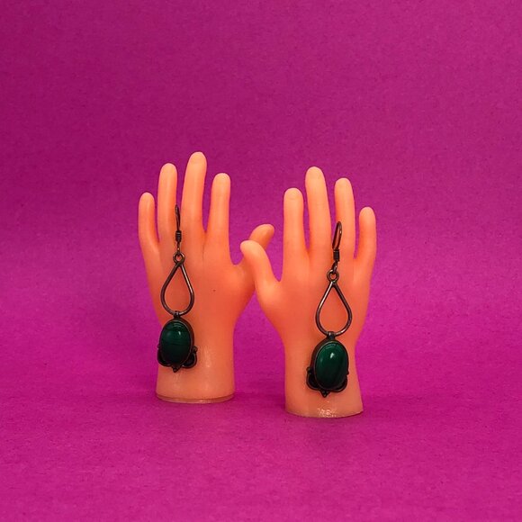 Vintage pendant malachite earrings scarab-like 925 - 00G022 - Picture 3 of 4